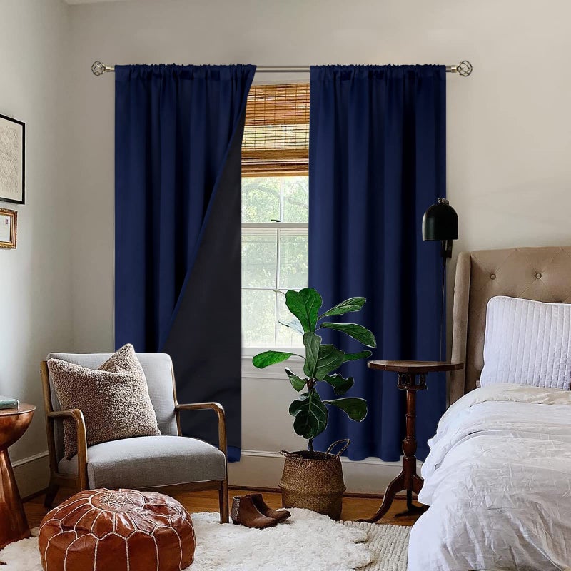 BGment Thermal Insulated 100% Blackout Curtains for Bedroom with Black Liner, Double Layer Full Room Darkening Noise Reducing Rod Pocket Curtain (42 x 84 Inch, Navy Blue, 2 Panels) - Image 2